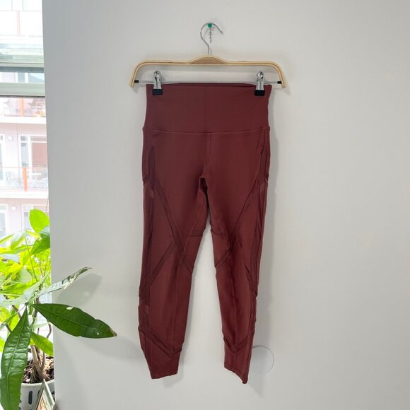 ALO Yoga Pants - Alo Yoga Maroon Red Mesh Capri Leggings Size XS